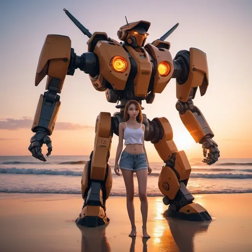 Prompt: A girl in beach sunset mecha