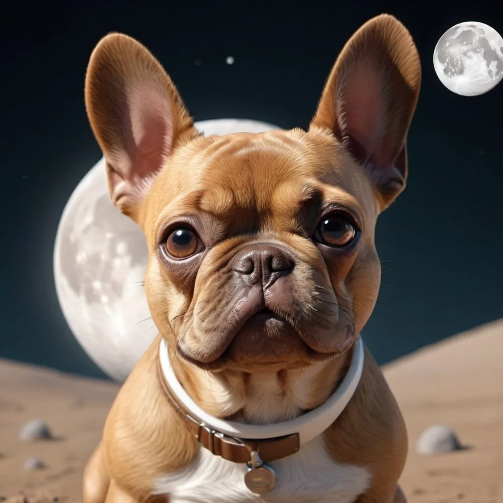 Prompt: Subject: brown frenchiewith white nose Style: 3D rendered UHD 8K Atmosphere: SIlly Goofy Dopy melancholy Setting: visitng the moon--v 6.0


--chaos
 4

--ar
 9:16

--stylize
 689
