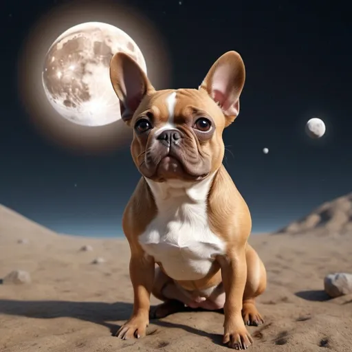 Prompt: Subject: brown frenchiewith white nose Style: 3D rendered UHD 8K Atmosphere: SIlly Goofy Dopy melancholy Setting: visitng the moon--v 6.0


--chaos
 4

--ar
 9:16

--stylize
 689
