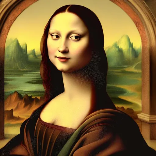 Prompt: Detailed Renaissance portrait of a mysterious woman, oil painting, enigmatic smile, intricate details on clothing and background, high quality, classic art style, warm tones, soft natural lighting, Mona Lisa, Renaissance, enigmatic smile, oil painting, detailed clothing, classic art, high quality, warm tones, soft lighting