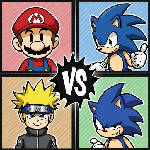 Prompt: Sonic V.S Mario, Naruto, King Kong, Zues , Sasuke, Sonic EXE