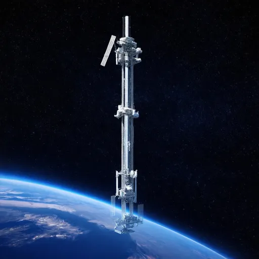 Prompt: (space elevator 2165), futuristic megastructure, intricate design, high-tech cables, orbital station above Earth, starry galaxy backdrop, vibrant colors, delicate sci-fi aesthetic, (ultra-detailed), awe-inspiring atmosphere, hints of advanced technology, space exploration theme, captivating glow against dark space, profound sense of scale and ambition, (4K resolution)