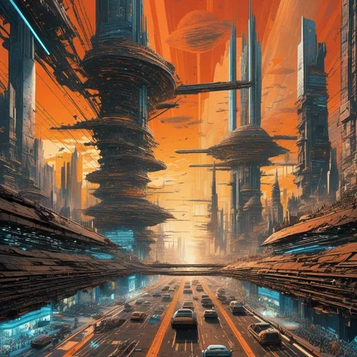 Prompt: <mymodel>(misc-dystopian starship), surreal hyperspace travel, vibrant color scheme, electric blues and radiant oranges swirling, dynamic light trails, futuristic backdrop filled with abstract shapes, chaotic yet captivating atmosphere, an imaginative blend of fear and awe, ultra-detailed rendering, high-definition, sharp contrast, deep perspective, cinematic feel.