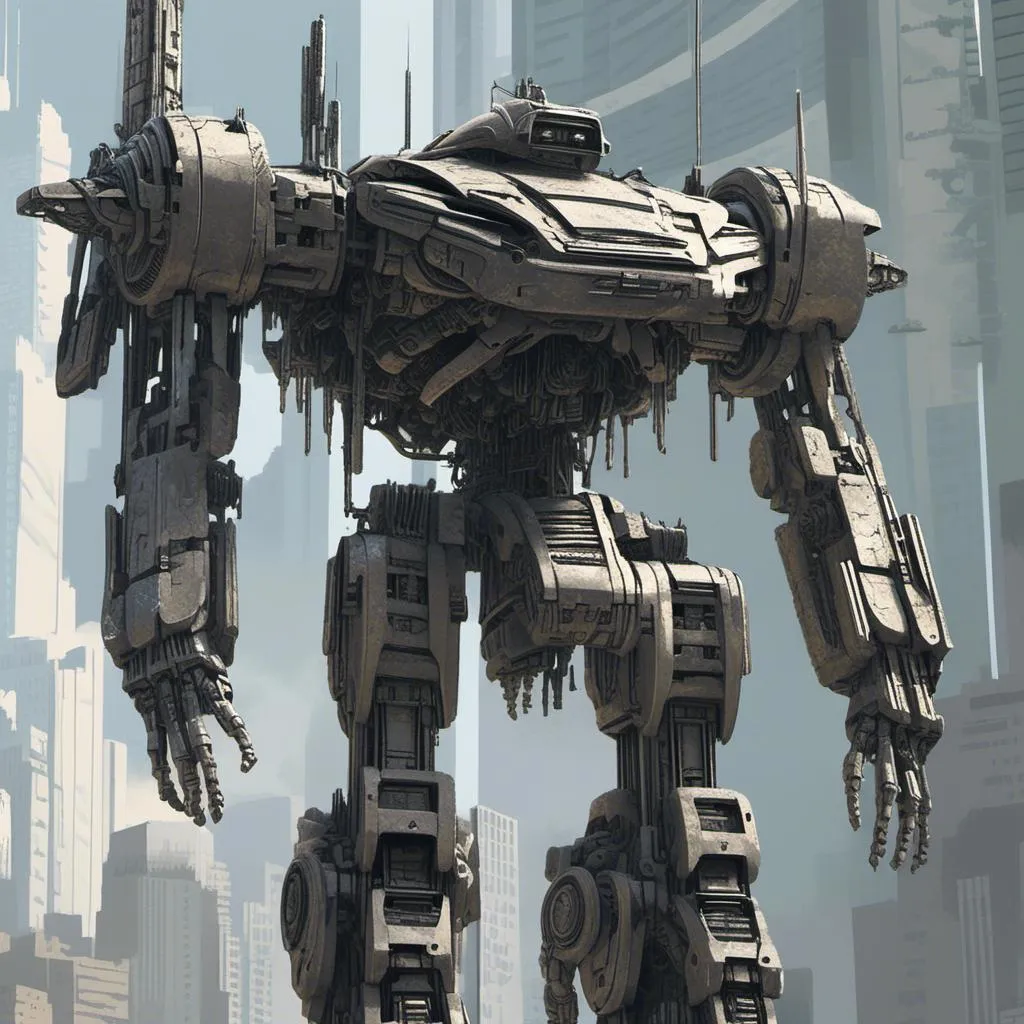 Prompt: <mymodel>photorealistic, (sleek design) robot with intricate details, (high-tech) weaponry included, muted color scheme emphasizing subtle greys and silvers, showcasing advanced features, dramatic shadows enhancing the robot's contours, gripping a futuristic weapon, set in a minimalist environment to accentuate the robot's craftsmanship, ultra-detailed, captivating yet understated ambiance.