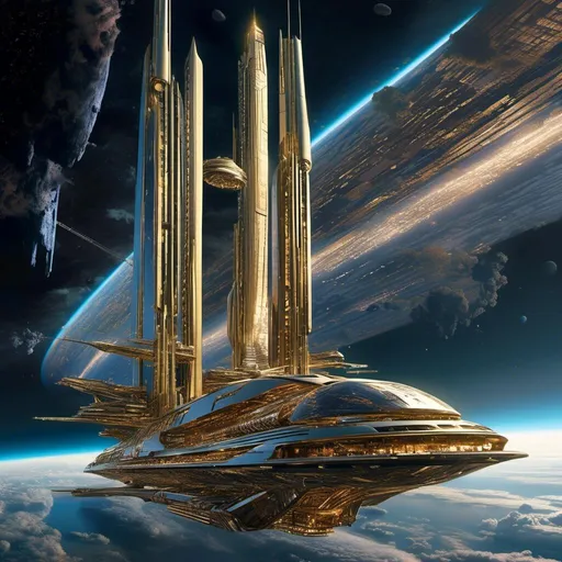 Prompt: <mymodel>photorealistic, (vibrant colors), stunning space yacht design, futuristic elements, (gold accents), sleek and luxurious, set against a dazzling starry backdrop, intricate details capturing advanced technology, shimmering lights reflecting off the yacht's surface, dramatic shadows enhancing the overall structure, ultra-detailed, high-resolution image conveying opulence and adventure.