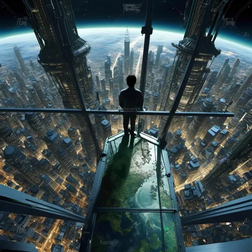 Prompt: (mymodel) gazing down at the Earth from the highest office window in the solar system, s(mymodel) gazing down at the Earth from the highest office window in the solar system, s<mymodel>tunning celestial view, deep blues and greens of the planet illuminated by distant stars, sleek and modern office environment, glass reflections capturing the vastness of space, high-quality, ultra-detailed, vast cosmic panorama, ethereal atmosphere, awe-inspiring moment, dramatic lighting, inspiring serenity.