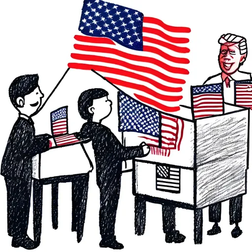Prompt: A simple drawing of Americans during Election Day. 
