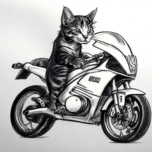 Prompt: Draw a cat on motorcycle 