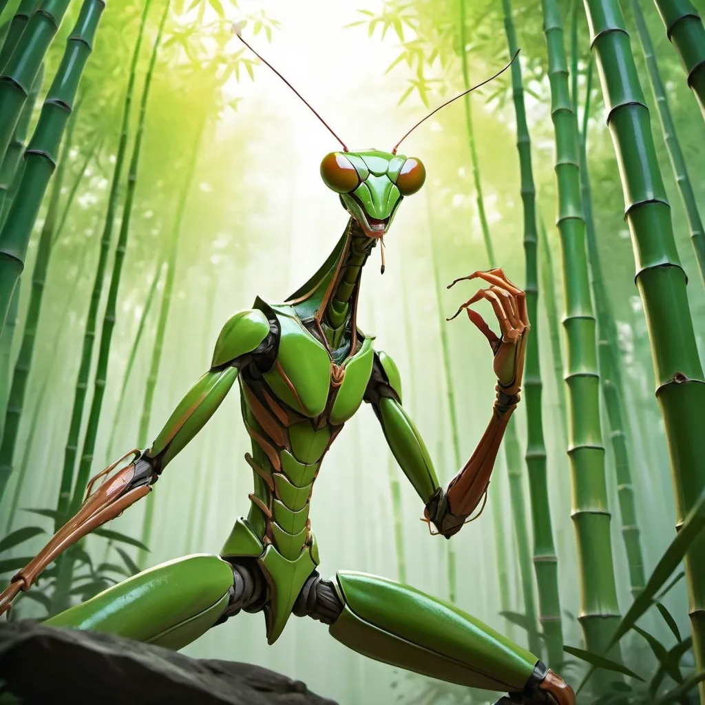 Prompt:  an animated comic character that is a  
Kungfu praying mantis