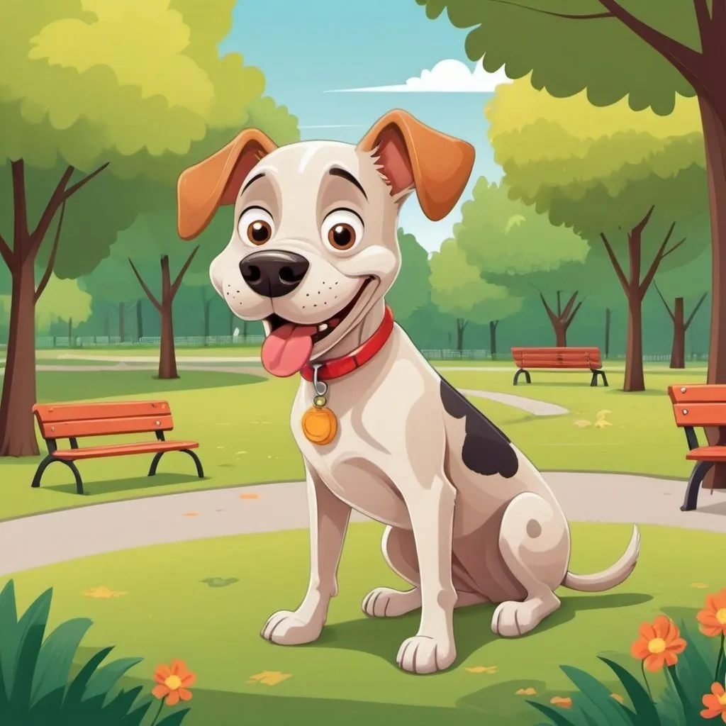 Prompt: cartoon illustration of a dog in a park