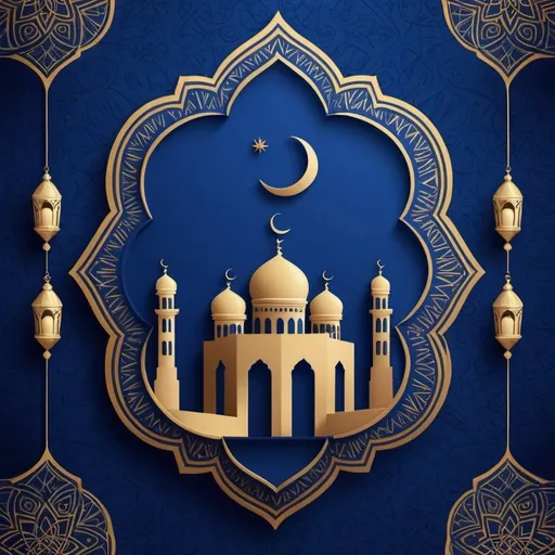 Prompt: Design an Eid Mubarak image with African vibes. Simple. Clean lines. Royal blue tones. 
