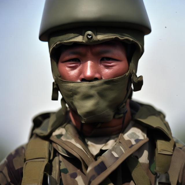 Prompt: paratrooper soldier with his helmet tipped down covering his eyes with eyeblack smeared over his cheeks.
