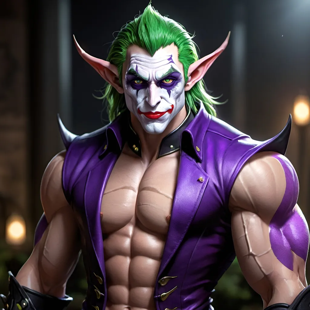 Prompt: Muscle night elf joker 