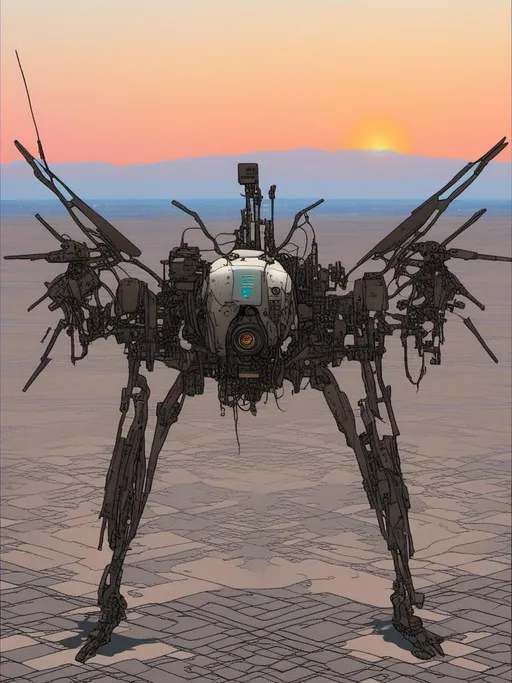 Prompt: <mymodel>the cyberpunk drone wakes up, it lifts its antenna 