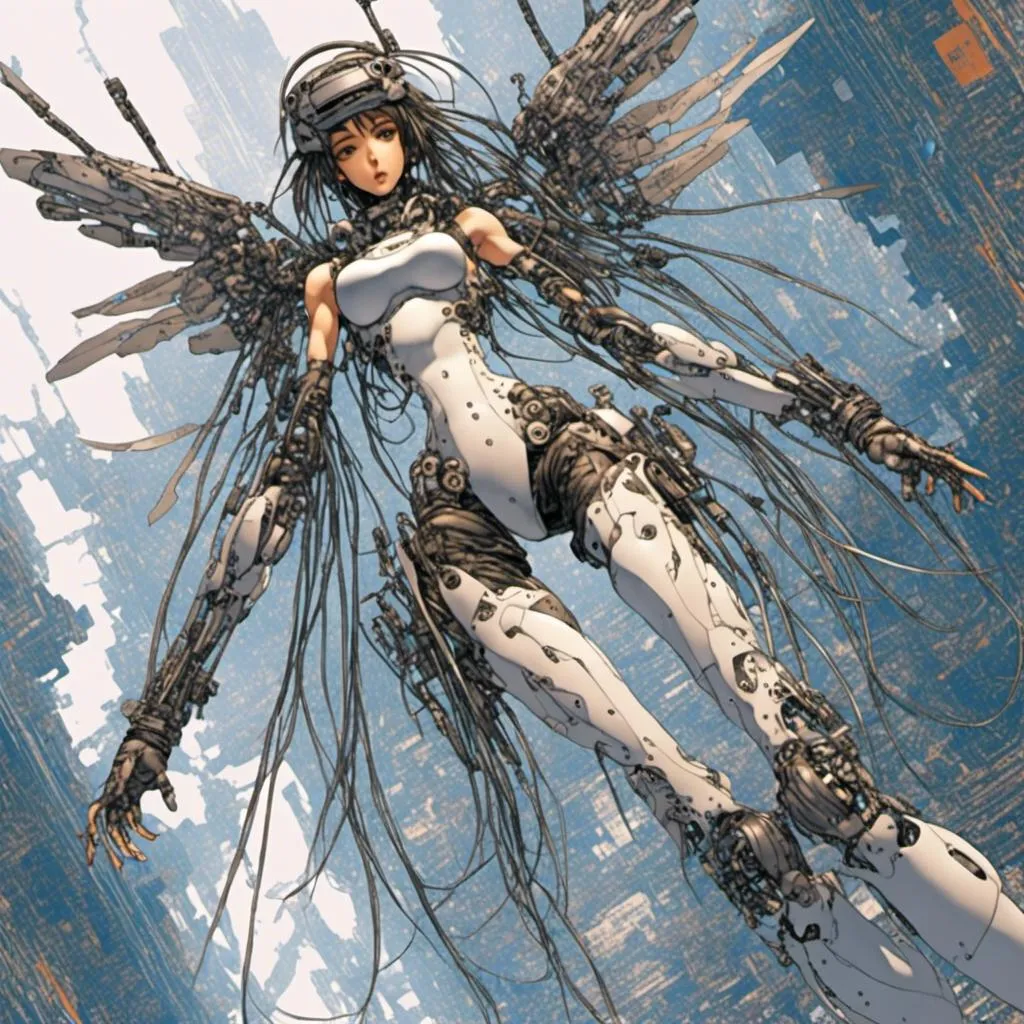 Prompt: <mymodel>mechanical angel floating high above the ground 