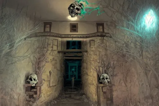 Prompt: Dr eating skull

Haunted hallway