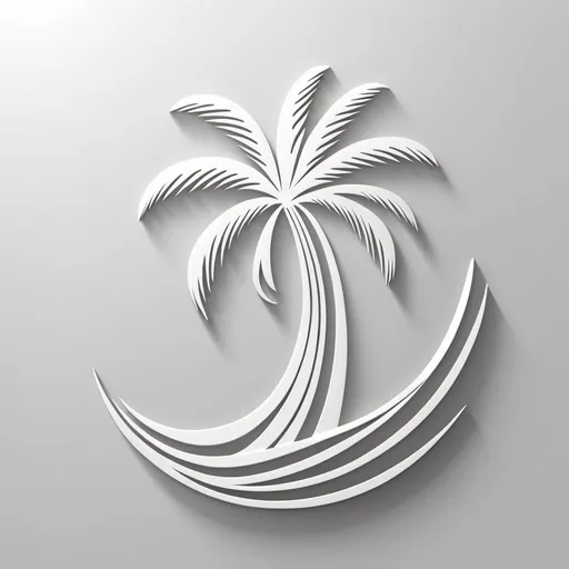 Prompt: Abstract palm tree embossed with wavy lines underneath.  Make look like a logo.  Make more modern, simplify.  Make even more abstract.  Make color white