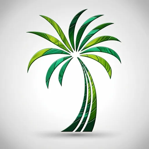 Prompt: Abstract palm tree embossed with wavy lines underneath that wrap over the tree like a wave.  Make look like a logo.  Make more modern, simplify.  Make even more abstract.  Make color variations of green like stained glass. Make it look like tribal art.