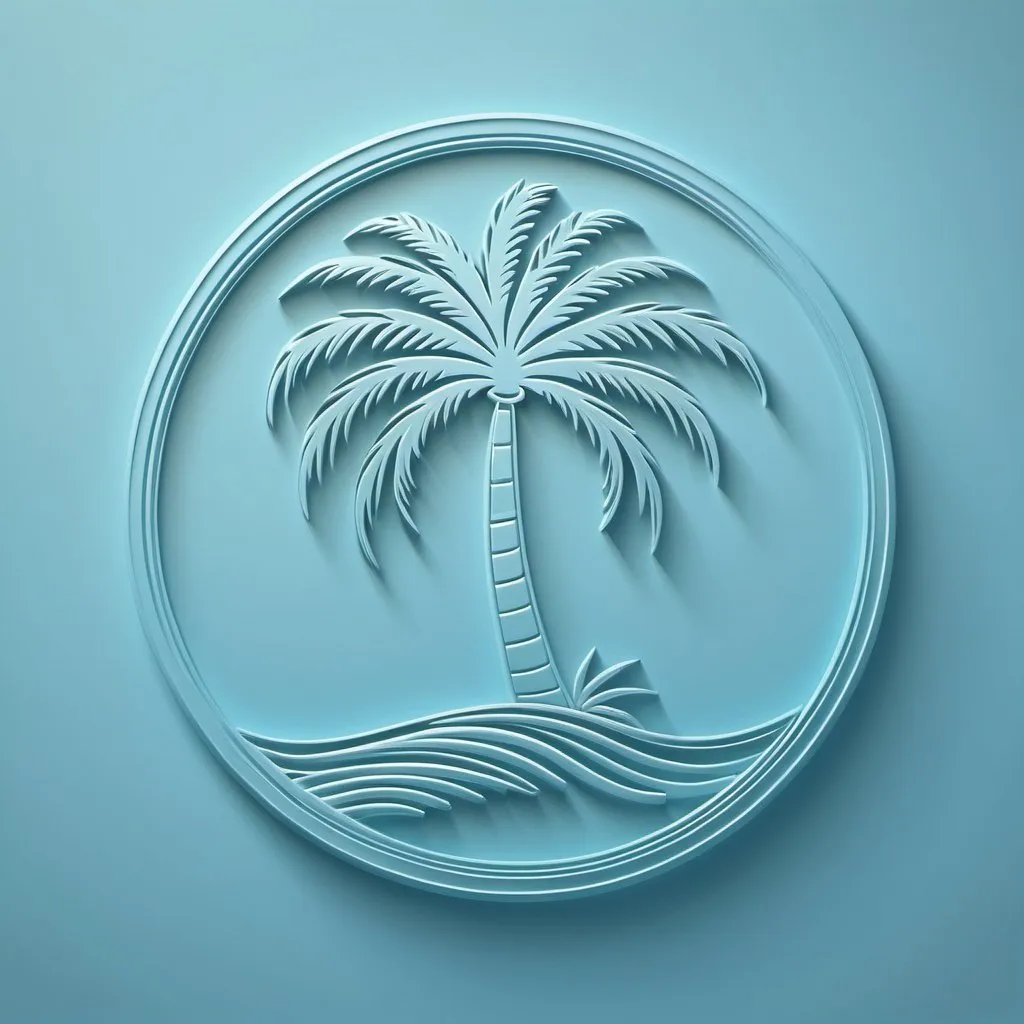 Prompt: Abstract line art simple palm tree embossed like wax seal.  Light blue.  Make into logo.  Make more modern, simplify.  Make even more abstract. 