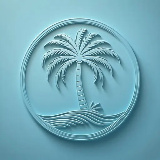 Prompt: Abstract line art simple palm tree embossed like wax seal.  Light blue.  Make into logo.  Make more modern, simplify.  Make even more abstract. 