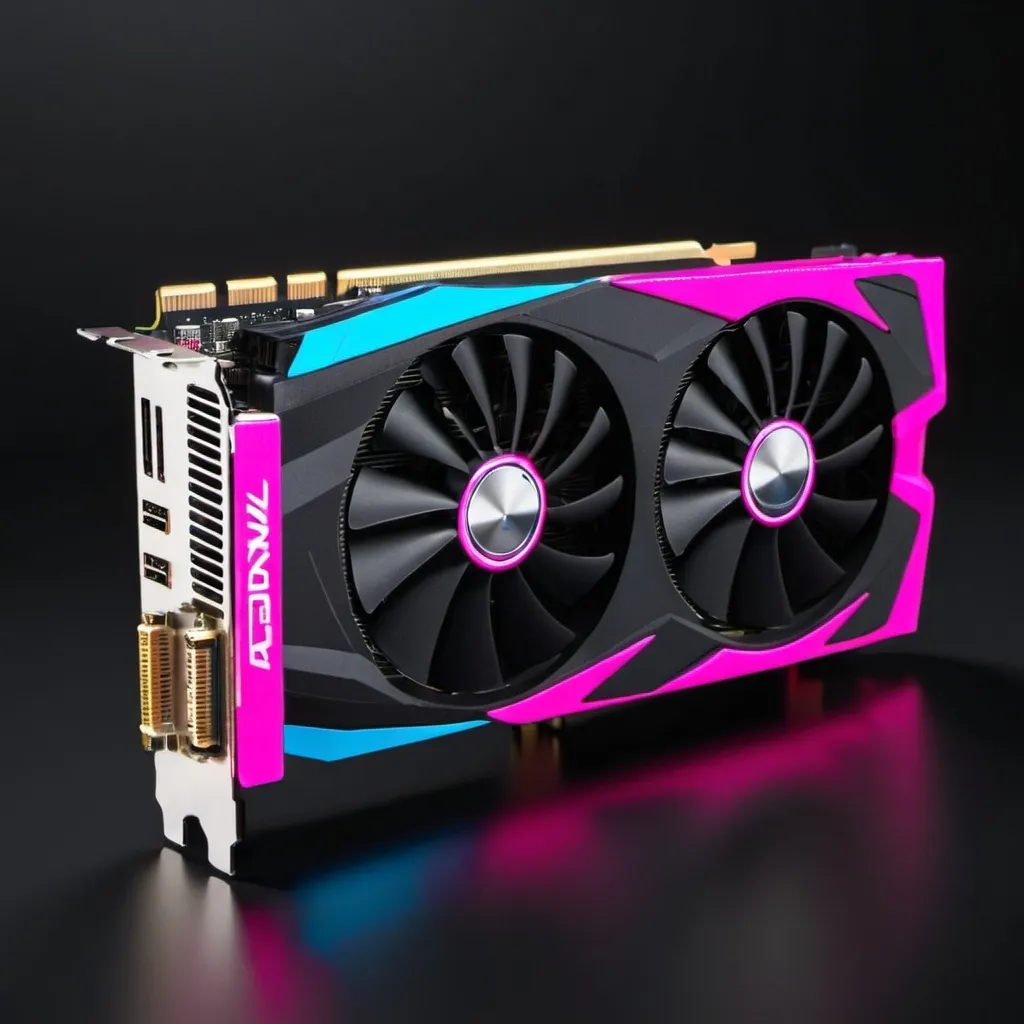 Prompt: Graphics card with neon pink and blue 
