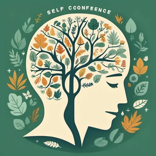 Prompt: self confidence brain image with nature work life all icons relaxing survival positive quote