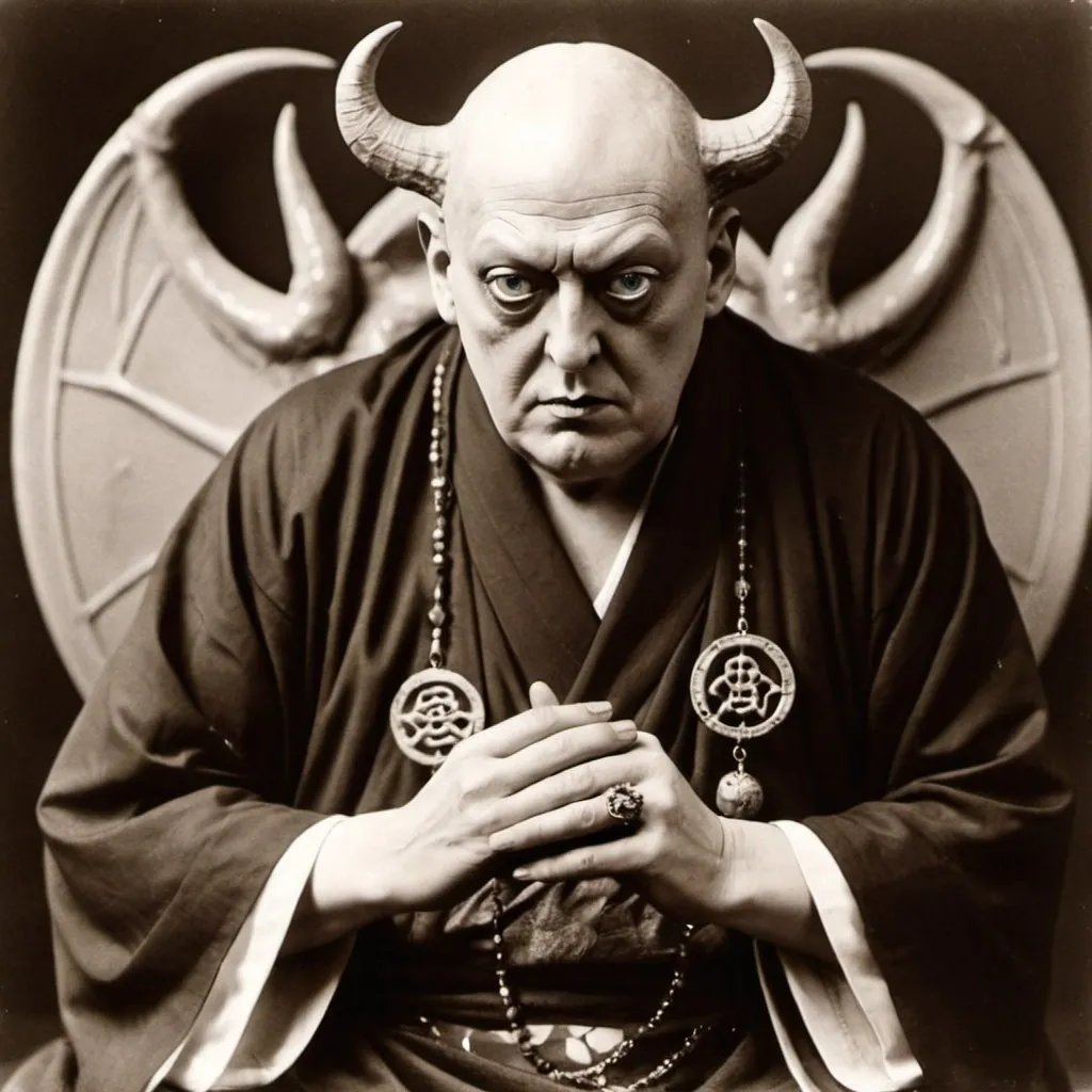 Prompt: Aleister Crowley evoking a Japanese demon