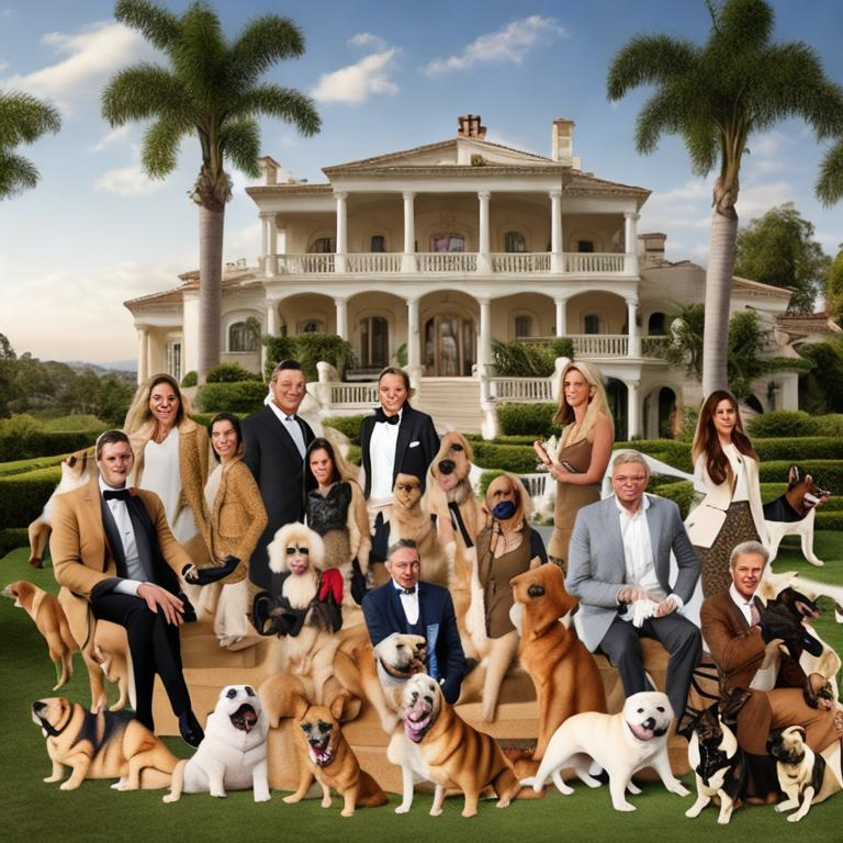 Prompt: Rich people with a lot of dogs
