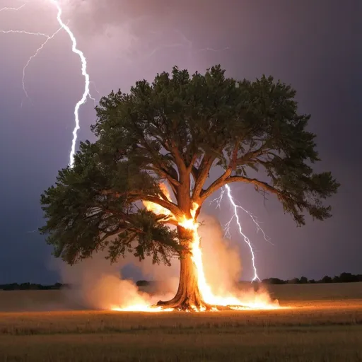Prompt: thunder burning the tree