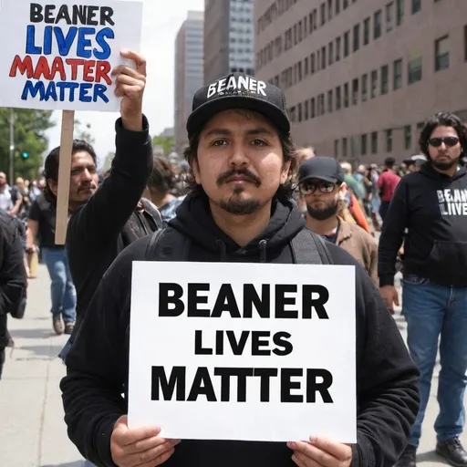 Prompt: Protestor with sign reading Beaner Lives Matter
