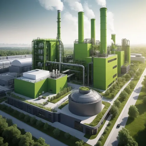 Prompt: carbon capture processes in industry, (sleek) design, (modern) aesthetics, green color palette, contemporary industrial elements, eco-friendly technology, harmonious integration with nature, engaging composition, smooth lines, professional, inviting atmosphere, highlighting sustainability innovations, urban yet green environment, UV lighting effects, high quality, ultra-detailed.