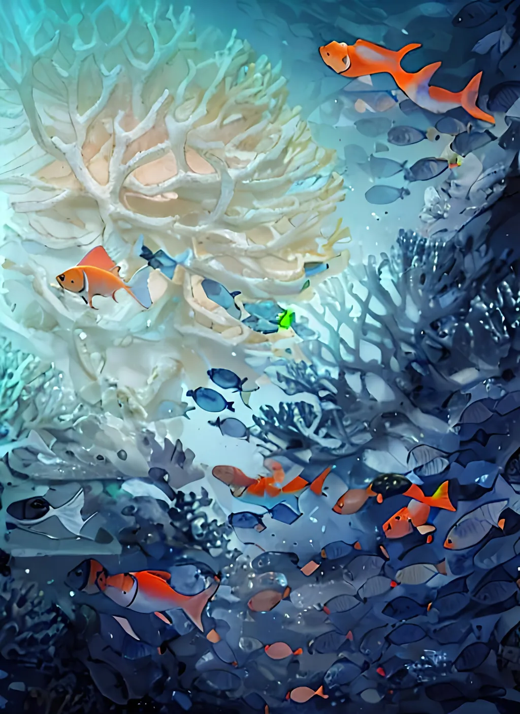 Prompt: 'Expand image add coral orange fish