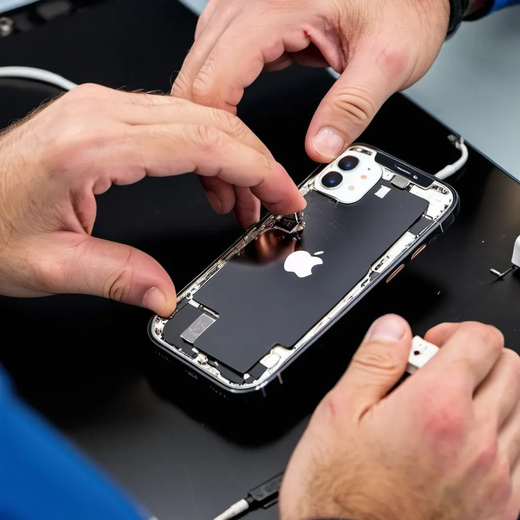 Prompt: broken iphone 12 being repaired 