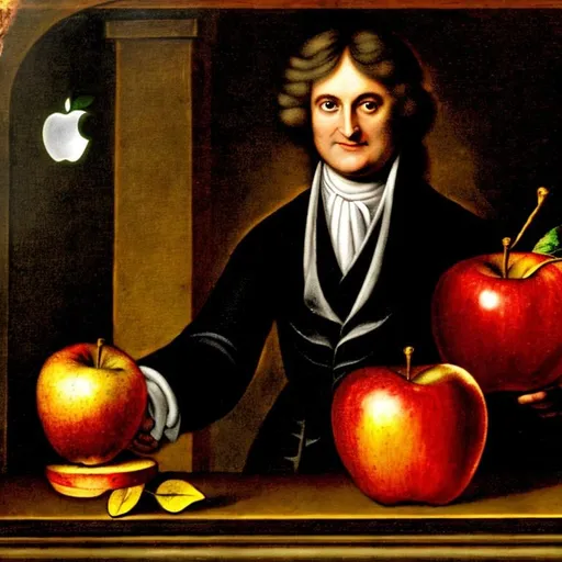 Prompt: Isaac Newton sees an apple falling.