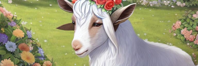 Prompt: goat with flower crown