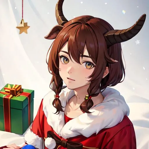 Prompt: Goat boy brown hair christmas