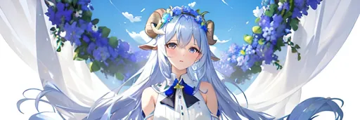 Prompt: goat with blue flower crown