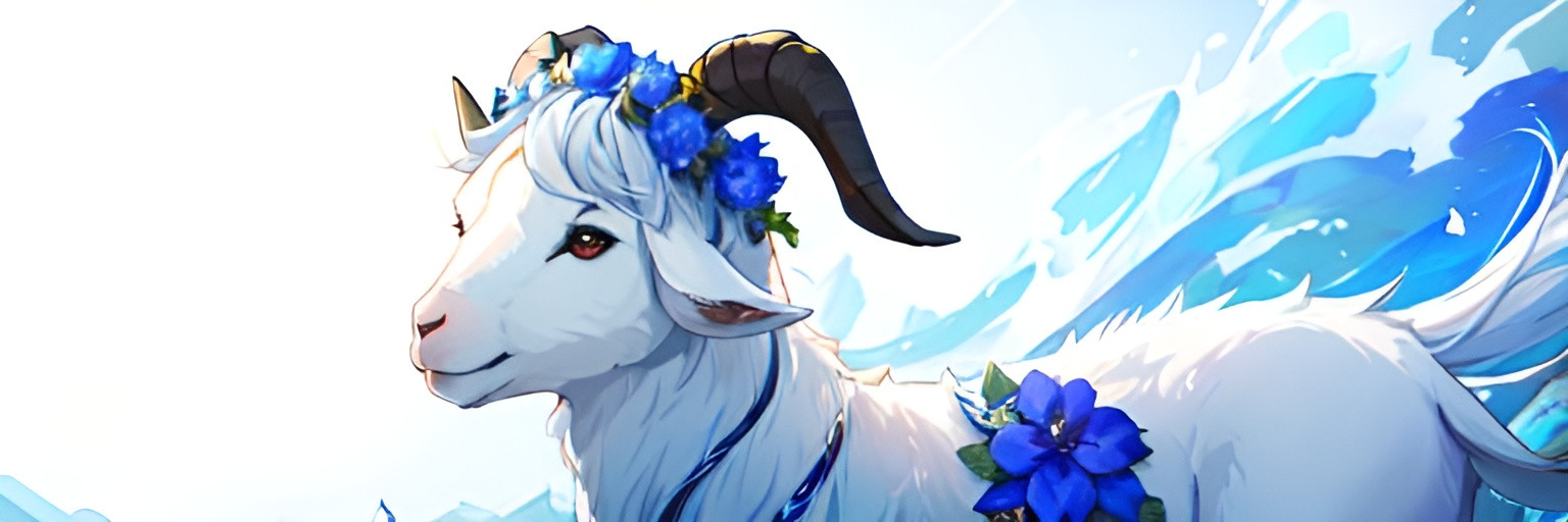 Prompt: goat with blue flower crown