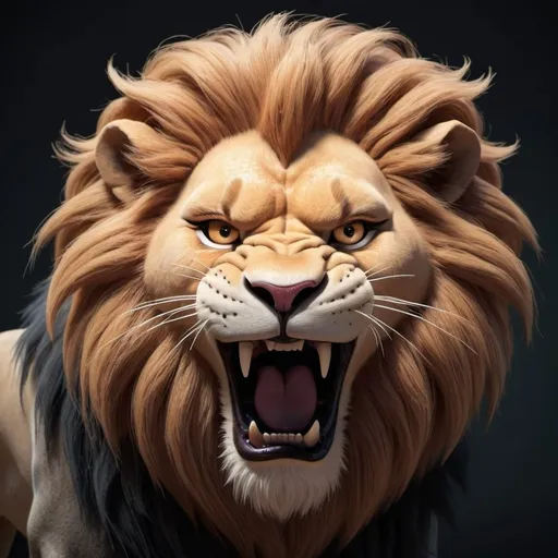 Prompt: Disney style animated lion, with an angry face, gothic aesthetic