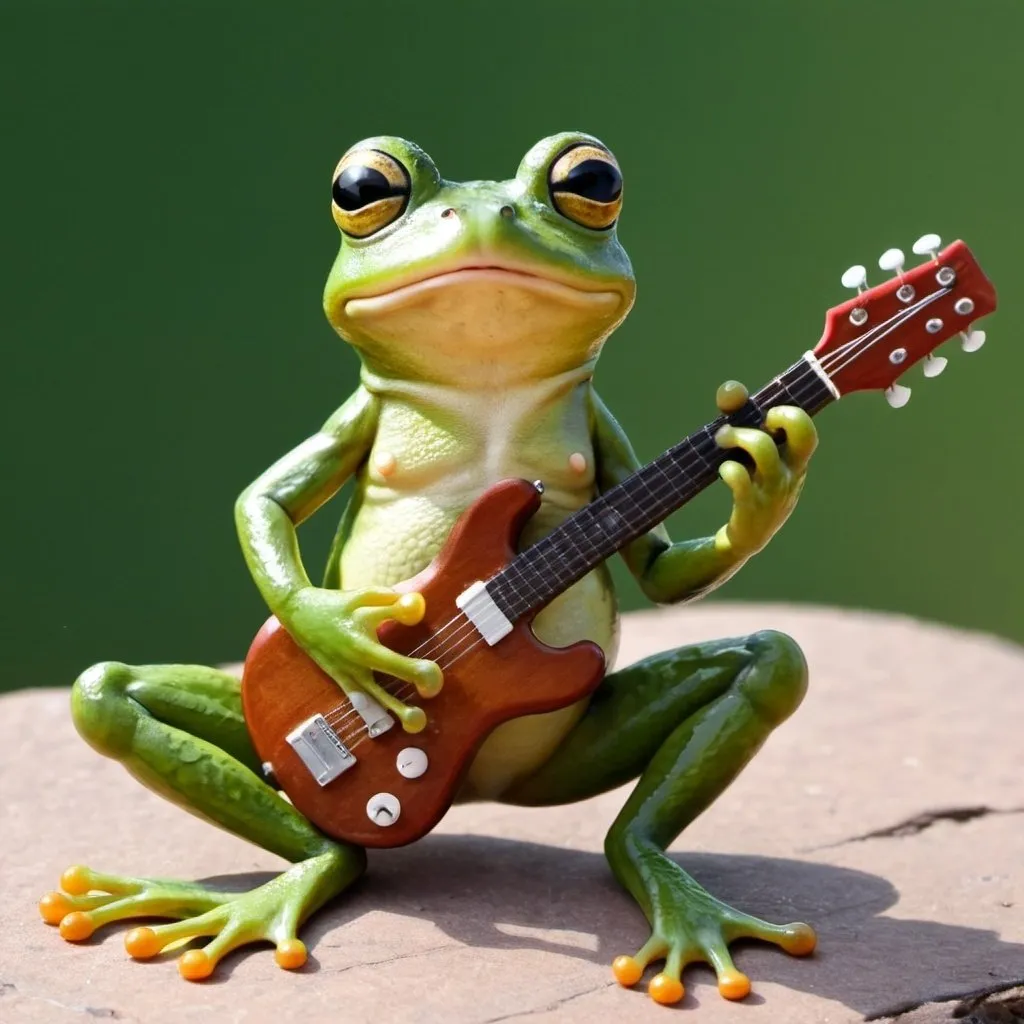 Prompt: frog playing guitar
