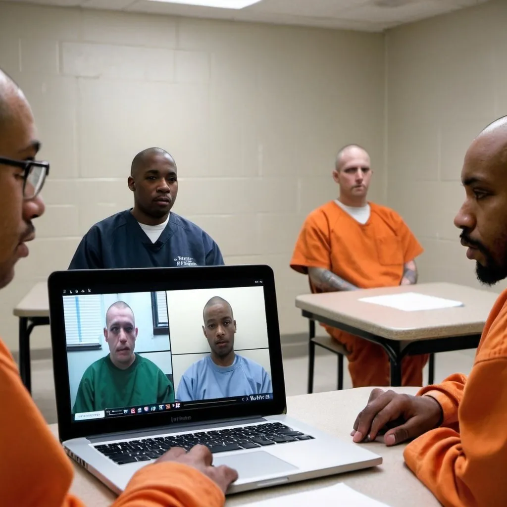 Prompt: Inmates participating in an online focus group virtually