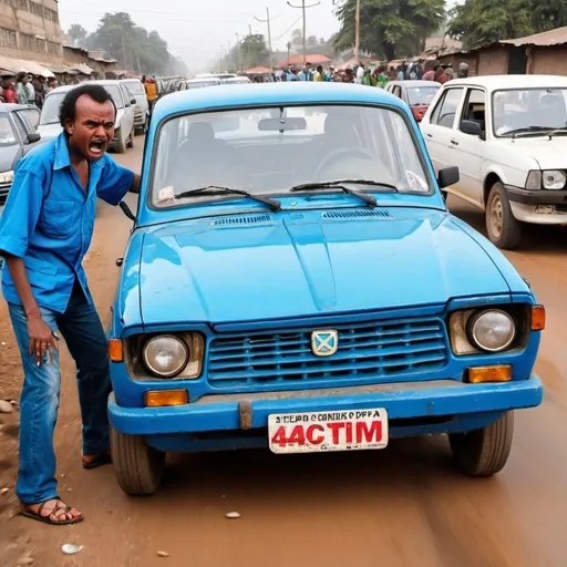 Prompt: Ethiopian angry blue lada driver
