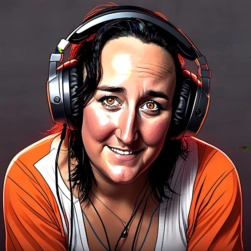 Prompt: High-res photorealistic picture of <mymodel> looking directly into the camera, wearing headphones, studio microphone, soundproof studio setting, detailed facial features, realistic lighting, stylish and modern design, cool tones, ultra-detailed, high-quality, professional, detailed orange-colored eyes, sleek design