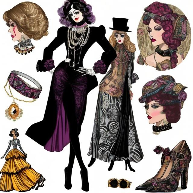 Prompt: Depict a full body fashion model dressed in a fusion of Victorian and 1970s styles. Imagine a Victorian gown with 1970s patterns, accessorized with victorian and disco-era jewelry and a bohemian headband with victorian hair, set against a Victorian parlor with a 70s discotheque.