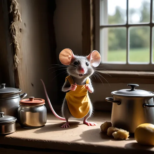 Prompt: Un jour, dans une petite maison à la campagne, vivait une souris curieuse nommée Mimi. Elle a passé ses journées à explorer les moindres recoins de la cuisine, toujours à la recherche de nouvelles aventures. Un matin, elle tomba sur un étrange objet en métal brillant qui trônait sur la table. C'était une maquette de fusée, laissée là par un jeune garçon passionné d'astronomie. Curieuse, Mimi grimpa à l'intérieur par une petite ouverture, ignorant ce qui l'attendait.

À peine installée, la maquette commença à vibrer. Ce n'était pas un simple jouet ! Par un curieux concours de circonstances, cette fusée miniature était en réalité un prototype fonctionnel. Sans comprendre comment, Mimi se retrouva propulsée dans les airs à une vitesse vertigineuse, direction l'espace !

La petite souris paniquée regardait par la fenêtre de la fusée, voyant la Terre rétrécir à mesure qu'elle s'éloignait. Elle n'avait jamais souhaité quitter sa maison, encore moins se retrouver dans l'espace infini ! Mais bientôt, la panique aura lieu à l'émerveillement. Les étoiles brillaient autour d'elle, et la vue de la Terre, ronde et bleue, était époustouflante.

Après quelques heures de vol, la fusée amorça son retour. Mimi, le cœur battant, atterrit doucement dans le jardin. Épuisée mais heureusement d'être revenu, elle sortit de la fusée, un peu secouée par cette aventure inattendue.

En retournant à sa tanière, Mimi réalisa qu'elle avait vécu quelque chose d'extraordinaire, même si elle ne l'avait jamais cherché. Désormais, chaque soir, elle regardait les étoiles avec un nouveau respect, se souvenant de son incroyable voyage vers l'infini et au-delà et elle meurs dans l'espace