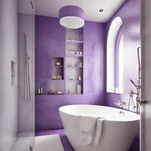 Prompt: Lilac bathroom, luxury, small 