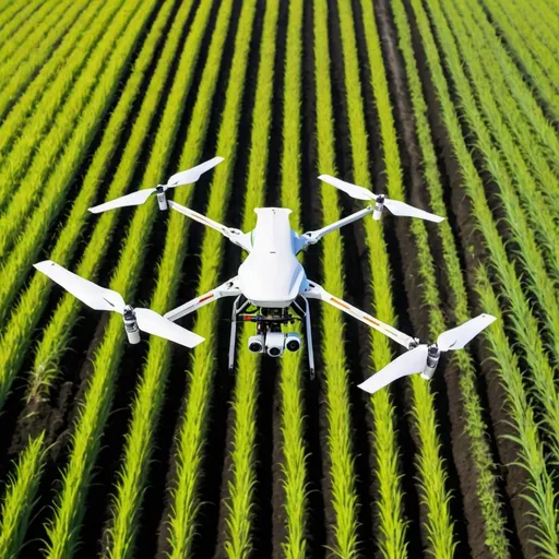 Prompt: A drone sprayer spreading fertilizer in Sugarcane field