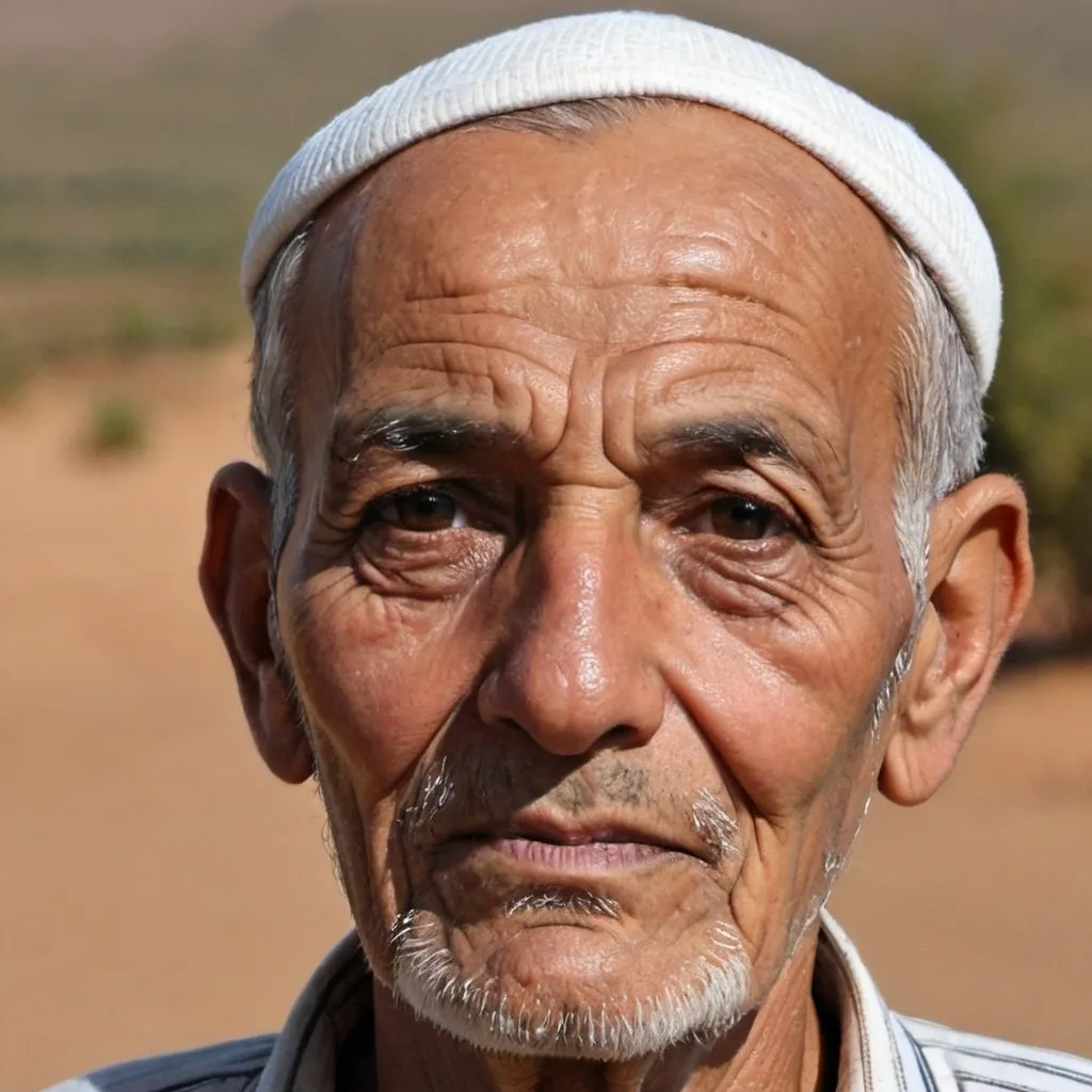 Prompt: UN VIEUX HOMME QUI HABIT DES VETEMENTE TRADUTIONNEL MAROCAINE "JELABA" AGES DE 80ANS A UN BORDO DANS LA MAINS  