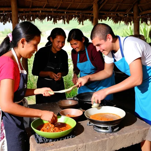 Prompt: cooking with local people