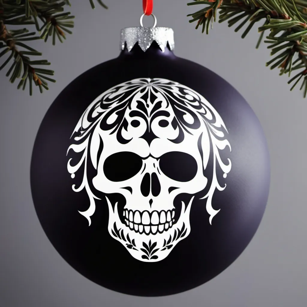 Prompt: Create a stencil for wrapping around a ball Christmas tree ornament, Themes are dark academia, gothic, skulls, floral, Creepy. 